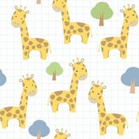 Cute giraffe cartoon doodle seamless pattern vector