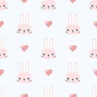 lindo, conejo, conejito, cabeza, caricatura, garabato, seamless, patrón vector
