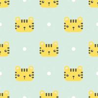 Cute tiger head cartoon doodle seamless pattern vector
