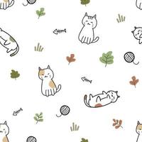 Cute cat kitten cartoon doodle seamless pattern vector