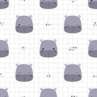 Cute hippo head cartoon doodle seamless pattern vector