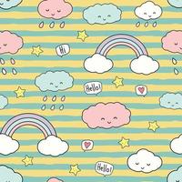 Cute sky rainbow and cloud colorful cartoon doodle seamless pattern vector