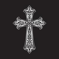 cruz cristiana ornamentada en blanco y negro