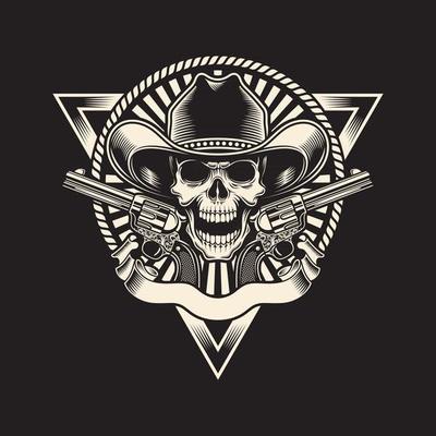 Cowboy Skull With Revolver On Black