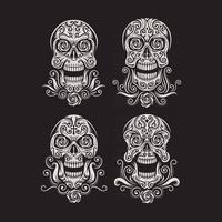 Day of The Dead Skull Tattoo Vector Graphic On Black