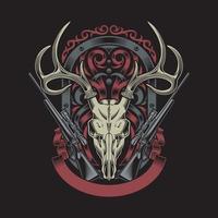 Deer Skull With Rifle On Black vector