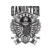 Gangster Skull With Crossed Baseball Bats and Brass Knuckles Emblem vector