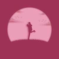 Couple happy in love stands in the meadow with pink background vector