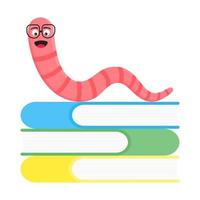 Cartoon style earthworm with book and glasses vector illustration