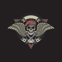 Military Skull with Wings and Daggers On Black vector