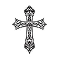 cruz cristiana ornamental en blanco y negro vector