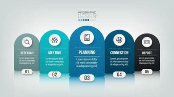 Plantilla de negocio infográfico con diseño de 5 pasos u opciones. vector