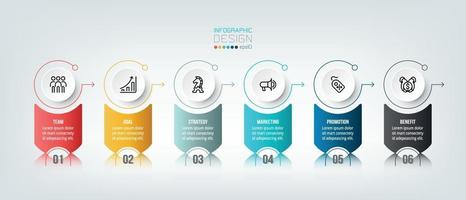 Infographic business template with 6 step or option design vector