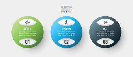 Plantilla de negocio infográfico con diseño de 3 pasos u opciones. vector