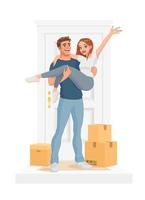 Man carrying woman at their new home vector illustration