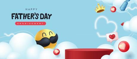 Fathers Day banner background with mustache smiley and product display cylindrical shape vector