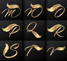 Golden Feather and Monogram Initial Letters M through V vector