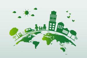 Ecology Green cities help the world with eco friendly concept ideas vector