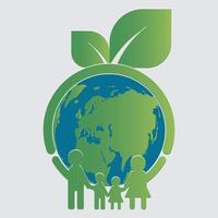 Family ecology concept Green cities help the world with eco friendly vector