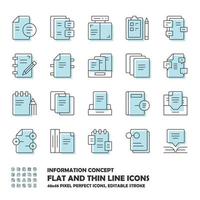 Standard set of Information and Document Flat Line icons vector