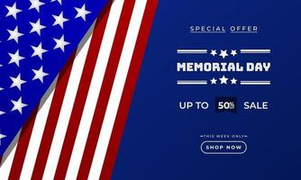 plantilla de banner publicitario de promoción de ventas de fondo del día conmemorativo con diseño de bandera americana vector