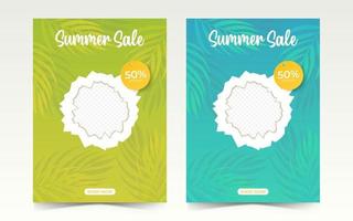 summer sale poster template with palm leaves vector