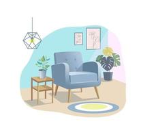 Vector de muebles de sillón contemporáneo con una acogedora sala de estar u oficina en casa
