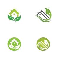 House Nature with Leaf Logo Set vector