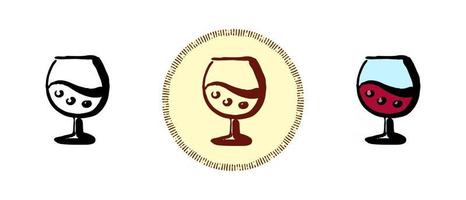 Contour and color and retro symbols of a glass with red wine vector