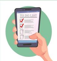 To do list app concept Productivity control with mobile phone Vector illustration Cartoon style