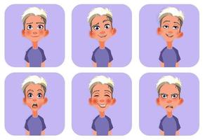 Gran conjunto de avatares de hombre de emoticonos de niño que muestran diferentes emociones vector