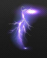 Realistic vector violet lightning on checkered background Bright electric lightning