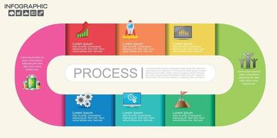 Plantillas infográficas de paso y línea de tiempo para diagrama de proceso de ilustración de vector de negocio