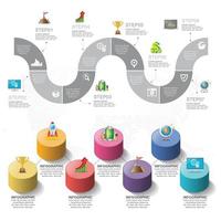 Plantillas infográficas de paso y línea de tiempo para diagrama de proceso de ilustración de vector de negocio