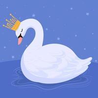 hermoso cisne con corona de oro en el estanque vector