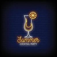 Summer Cocktail Party Neon Signs Style Text Vector