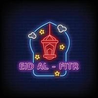 Eid Al fitr Neon Signs Style Text Vector