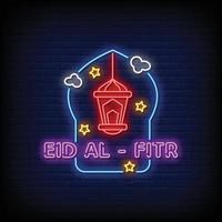 vector de texto de estilo de letreros de neón eid al fitr