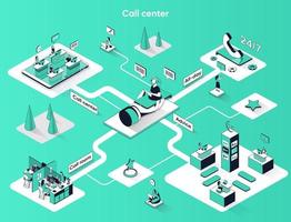 Call center 3d isometric web banner vector