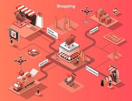 Shopping and commerce 3d isometric web banner vector