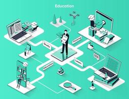 Education 3d isometric web banner vector