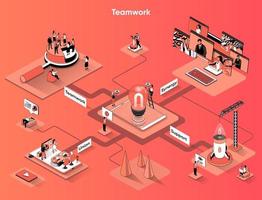 Teamwork 3d isometric web banner vector