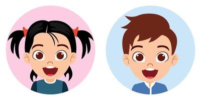 Happy cute kid boy and girl character avatar set on white background colorful vector