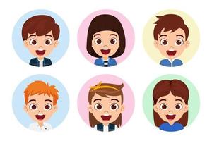 Happy cute kid boys and girls character avatar set on white background isolated vector