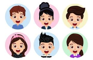 Happy cute kid boys and girls character avatar set on white background vector