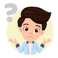 Cute kid character thinking with question mark isolated vector