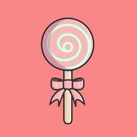 Lollipop stick candy with pink ribbon illustration vector