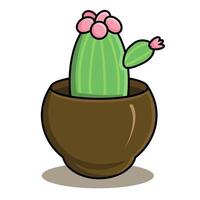 Flowering cactus plant in pot illustration