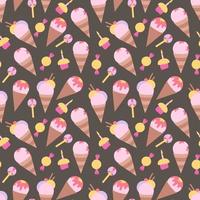 Seamless background pattern with many different colored and isolated sweets lollipops and ice cream vector illustration