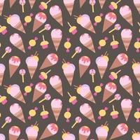 Seamless background pattern with many different colored and isolated sweets lollipops and ice cream vector illustration